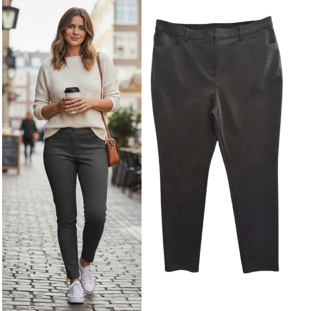 Chico's So Slimming Pants L Gray Stretch Knit Tapered Minimalist Capsule Chic